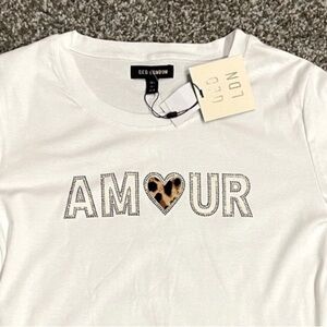 NWT QED London Amour animal print heart bling top tshirt